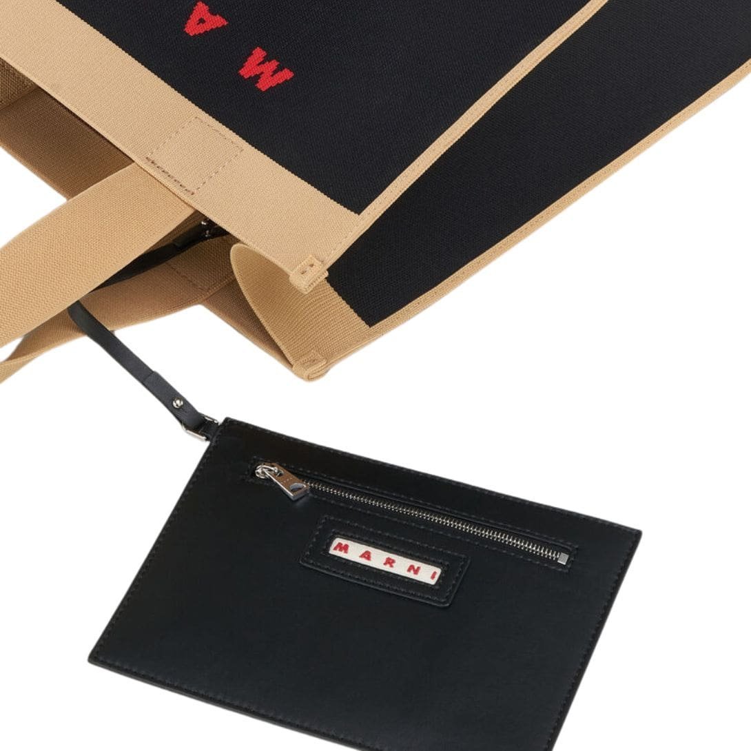 MARNI BLACK AND BEIGE JACQUARD SHOPPING BAG - Image 4