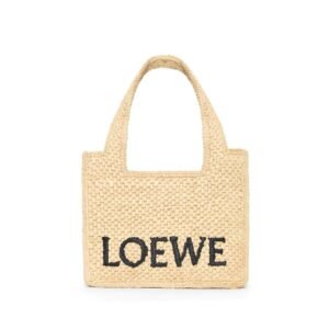 LOEWE FONT TOTE MINI BAG IN RAFFIA