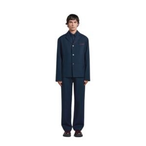 MARNI DEEP BLUE TROPICAL WOOL BLAZER WITH MARNI MENDING