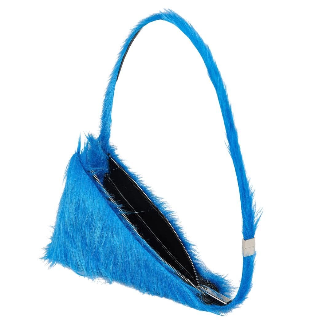 MARNI BLUE LONG HAIR CALFSKIN PRISMA TRIANGLE CROSSBODY BAG - Image 2