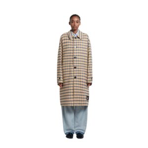 MARNI BLUE AND YELLOW CHECKED WOOL REVERSIBLE COAT