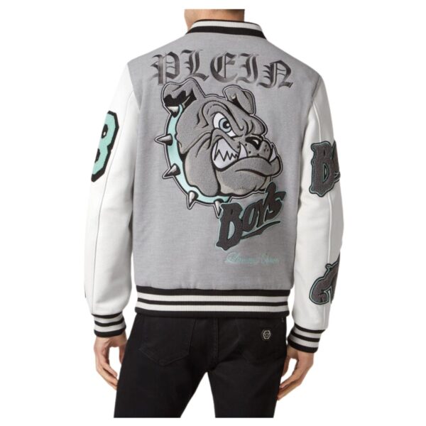 PHILIPP PLEIN WOOLEN CLOTH COLLEGE BOMBER WITH LEATHER ARMS BULLDOGS - Image 3