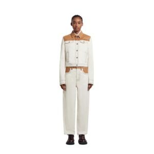 MARNI ECRU ORGANIC DENIM TRUCKER JACKET WITH CONTRAST YOKE