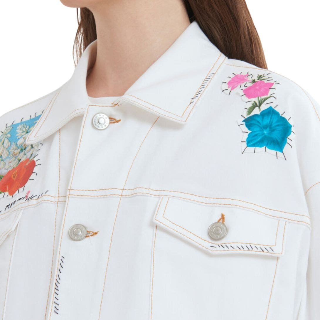 MARNI WHITE DENIM JACKET WITH FLOWER PATCHES - Image 5