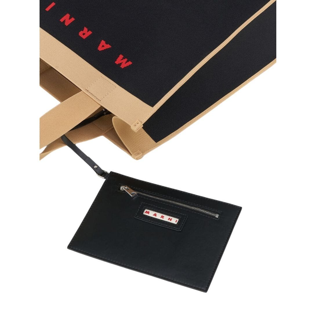 MARNI BLACK AND BEIGE JACQUARD SHOPPING BAG - Image 4