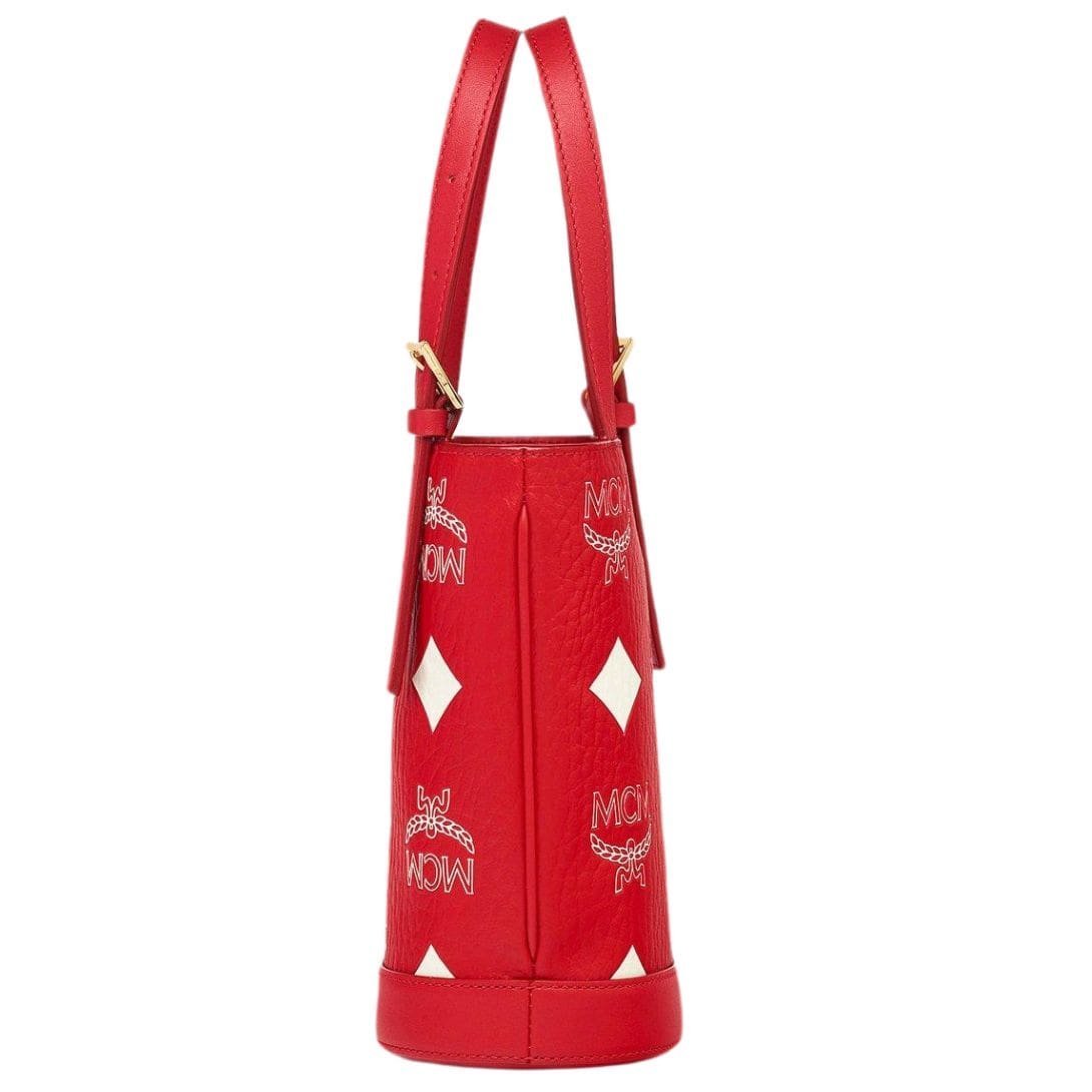 MCM Mini Aren Bucket Tote in Maxi Visetos Candy Red - Image 4