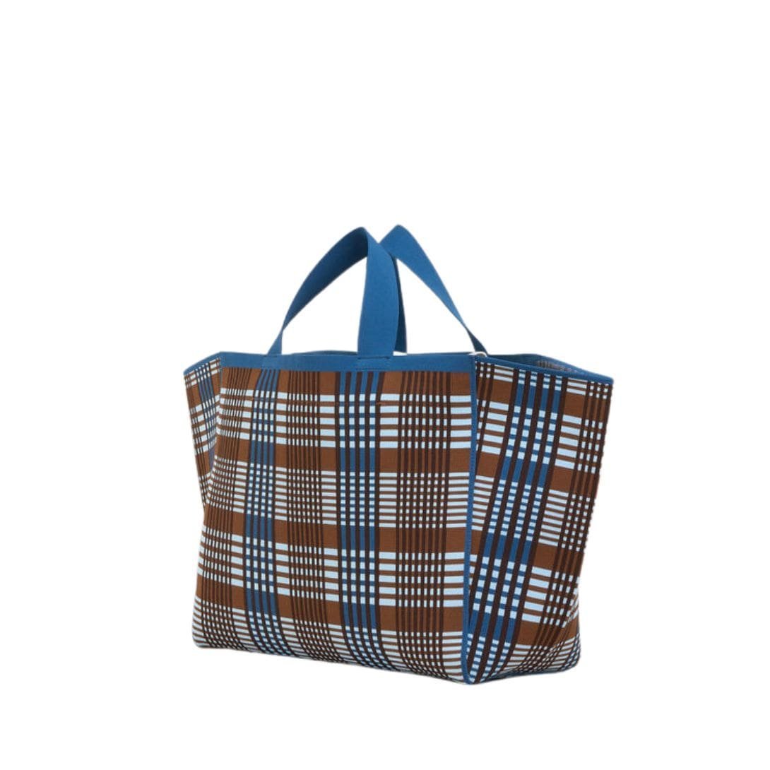 MARNI BLUE AND BROWN JACQUARD CHECK SILLO MEDIUM SHOPPER - Image 2