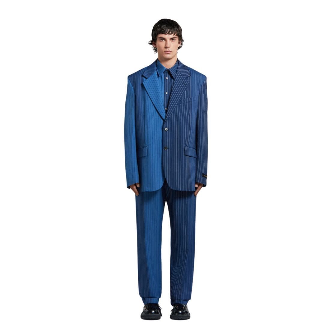MARNI BLUE DÉGRADÉ PINSTRIPE WOOL BLAZER - Image 2