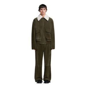 MARNI GREEN SUEDE JACKET WITH SHEARLING COLLAR