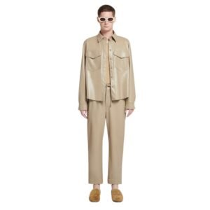 NANUSHKA LENN OKOBOR ALT-LEATHER SHIRT BROWN