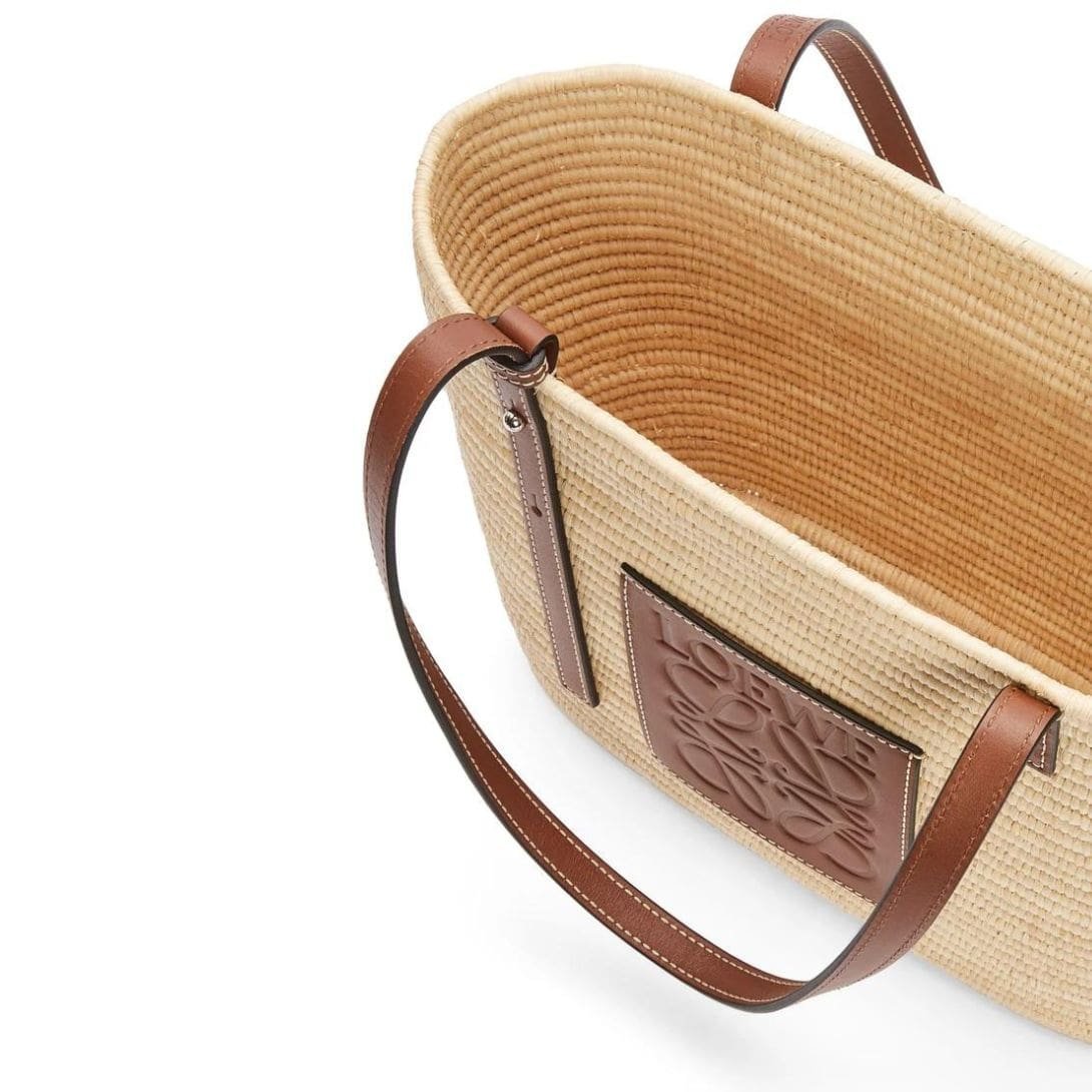 LOEWE SMALL SQUARE BASKET BAG IN RAFFIA AND CALFSKIN - Image 4