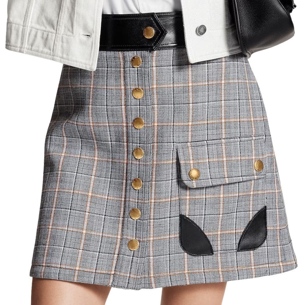 LOUIS VUITTON LEATHER TRIM CHECK MINI SKIRT - Image 6