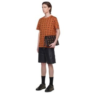 MCM MEDIUM AREN WRISTLET ZIP POUCH IN MAXI VISETOS BLACK