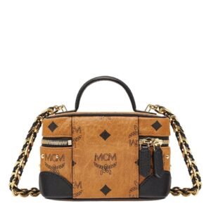 MCM X-MINI ROCKSTAR VANITY CASE IN GOLD STUDDED VISETOS COGNAC