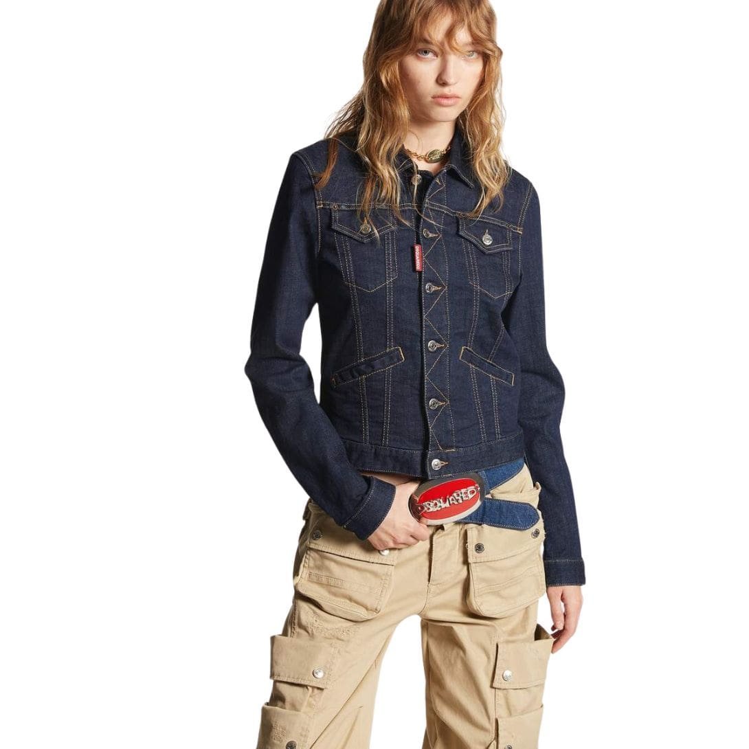 DSQUARED2 DARK RINSE WASH BOYFRIEND JEAN JACKET - Image 3