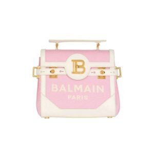 BALMAIN B-BUZZ 23 CANVAS AND LEATHER BAG