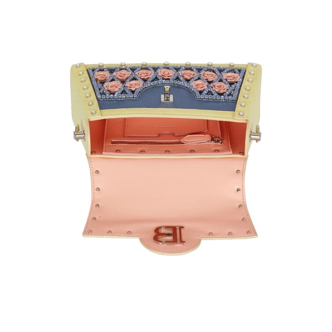 BALMAIN B-BUZZ DYNASTY BAG EMBROIDERED WITH GRID AND ROSES - Image 8