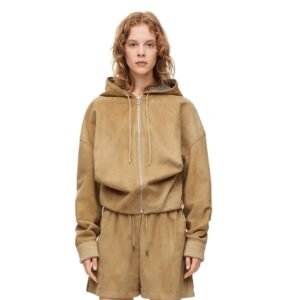 LOEWE DRAPED HOODIE IN SUEDE GOATSKIN