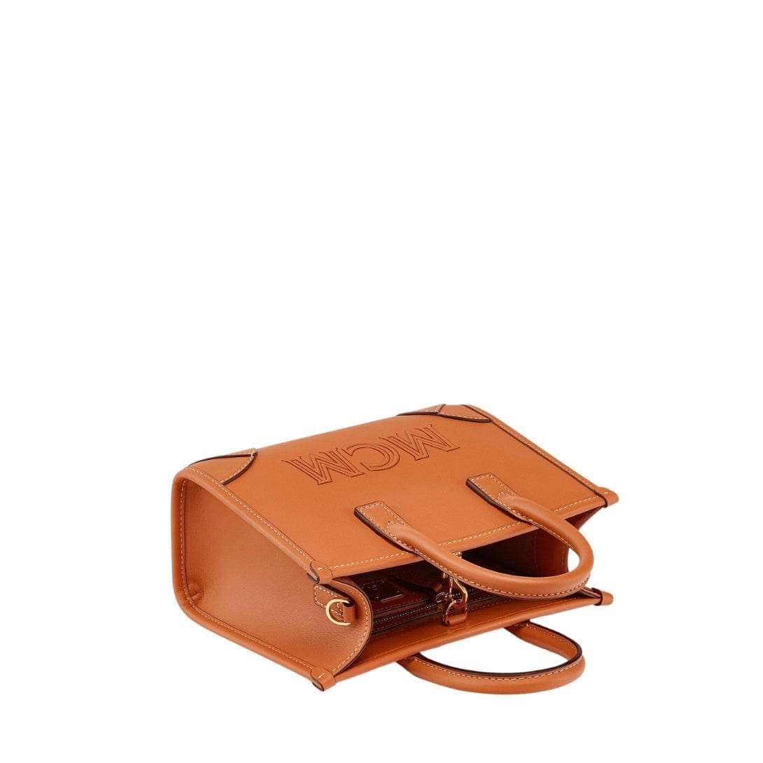 MCM MINI MUNCHEN TOTE IN SPANISH CALF LEATHER COGNAC - Image 4