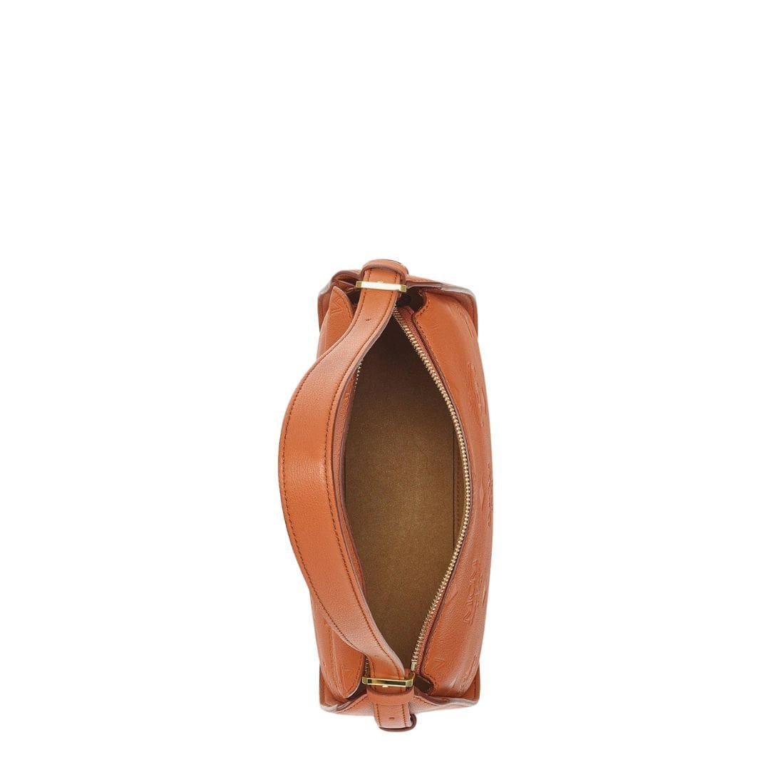 MCM SMALL AREN FLAP HOBO IN EMBOSSED MONOGRAM LEATHER BROWN - Image 4