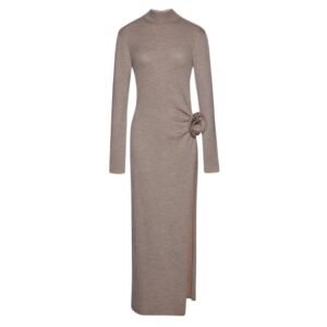 MAGDA BUTRYM HIGH NECK KNIT MAXI DRESS IN BEIGE