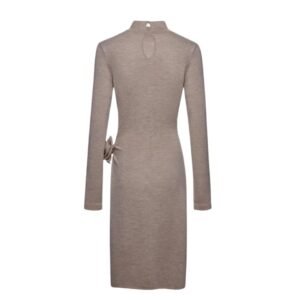 MAGDA BUTRYM HIGH NECK KNIT MIDI DRESS IN BEIGE