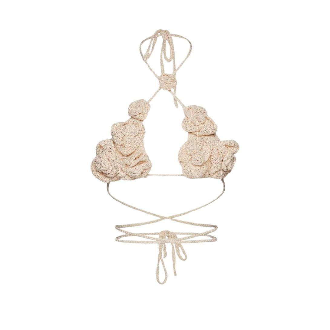 MAGDA BUTRYM 3D CROCHET FLOWER BRA TOP IN CREAM