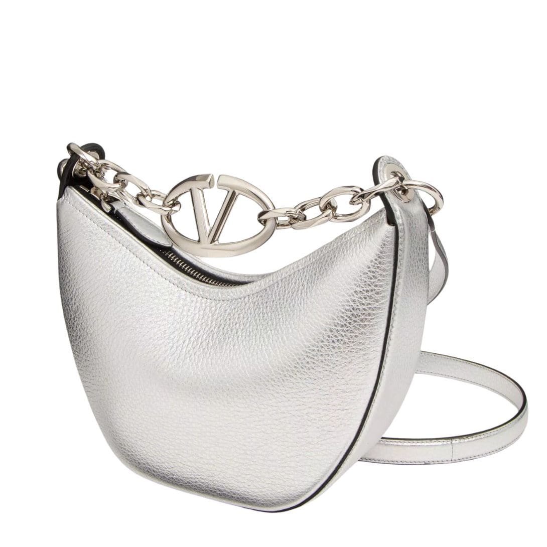 VALENTINO GARAVANI VLOGO MOON MINI HOBO BAG IN METALLIC GRAINY CALFSKIN WITH CHAIN - Image 4