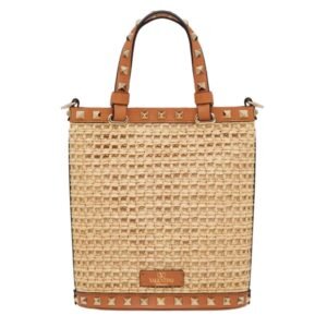 VALENTINO GARAVANI MINI ROCKSTUD RAFFIA SHOULDER BAG