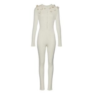 MAGDA BUTRYM ROSETTE CABLE KNIT SILK JUMPSUIT IN CREAM