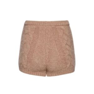 MAGDA BUTRYM MOHAIR CABLE KNIT MINI SHORTS IN CARAMEL
