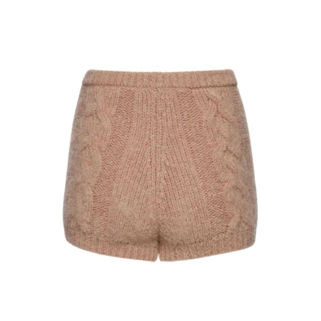 MAGDA BUTRYM MOHAIR CABLE KNIT MINI SHORTS IN CARAMEL - Image 2