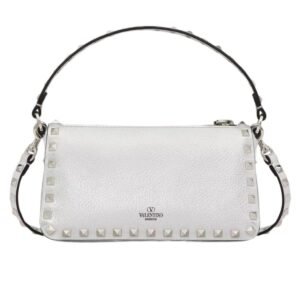 VALENTINO SMALL ROCKSTUD GRAINY METALLIC CALFSKIN CROSSBODY BAG