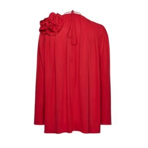 MAGDA BUTRYM CLASSIC JERSEY SHIRRED FLOWER BLOUSON IN RED
