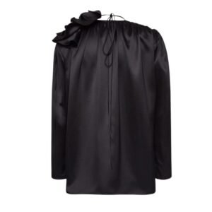 MAGDA BUTRYM CLASSIC SHIRRED FLOWER BLOUSE IN BLACK