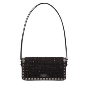 VALENTINO ROCKSTUD23 E/W TWEED SHOULDER BAG