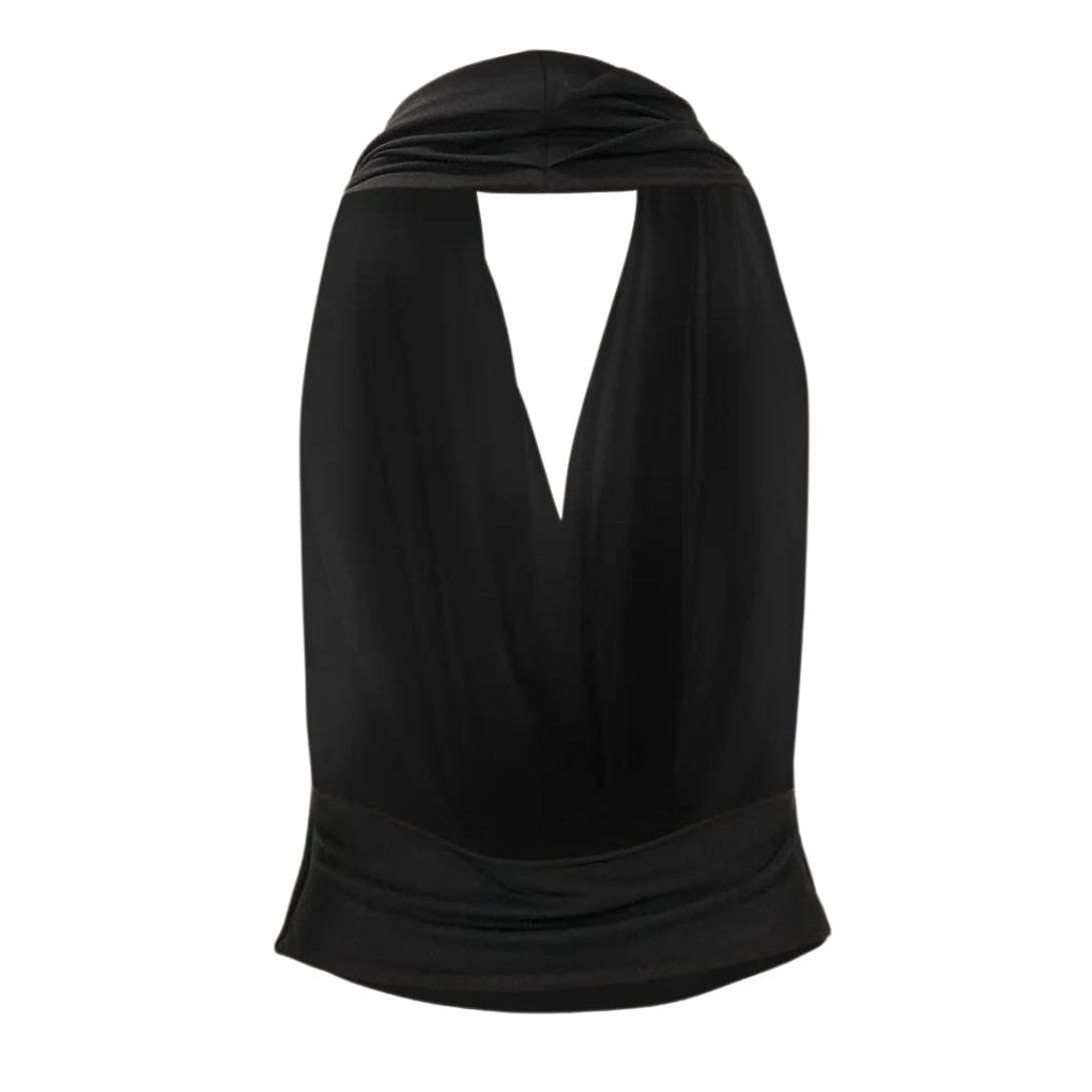 MAGDA BUTRYM COWL NECK JERSEY HALTER TOP IN BLACK - Image 2