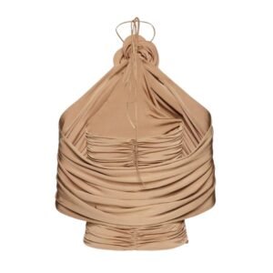 MAGDA BUTRYM FLOWER APPLIQUE WRAP BLOUSE IN BEIGE