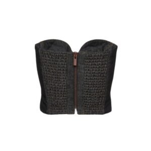 MAGDA BUTRYM FLOWER BUSTIER DENIM CORSET TOP IN INDIGO