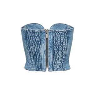 MAGDA BUTRYM FLOWER BUSTIER DENIM CORSET TOP IN LIGHT BLUE