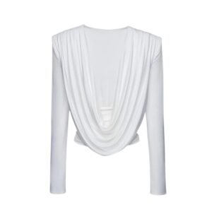 MAGDA BUTRYM LONG SLEEVE DRAPED JERSEY BLOUSE IN WHITE