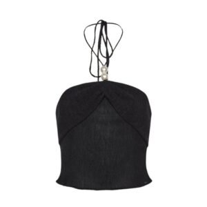 MAGDA BUTRYM PEARL HALTERNECK TUBE TOP IN BLACK
