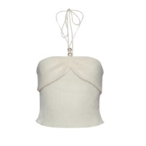 MAGDA BUTRYM PEARL HALTERNECK TUBE TOP IN CREAM