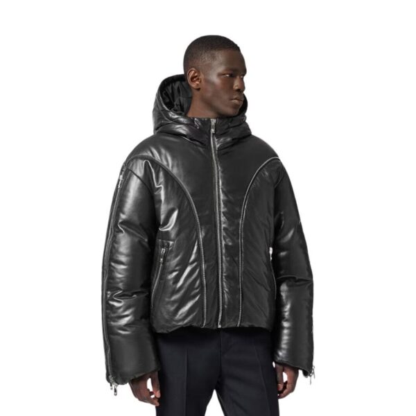 VERSACE LEATHER ZIP PUFFER JACKET - Image 3