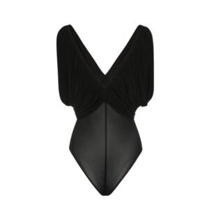 MAGDA BUTRYM RUCHED V NECK BODYSUIT IN BLACK