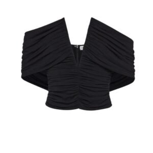 MAGDA BUTRYM RUCHED V NECK WRAP BLOUSE IN BLACK