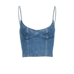 MAGDA BUTRYM SCOOP NECK DENIM DEMI BUSTIER TOP IN BLUE