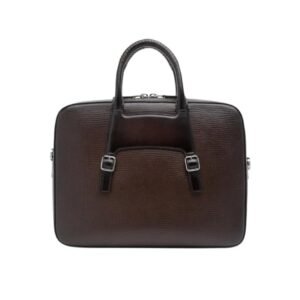 SANTONI BROWN EMBOSSED LEATHER BRIEFCASE