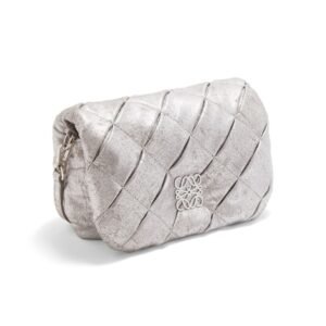 LOEWE GOYA PUFFER MINI BAG IN PLEATED METALLIC LEATHER