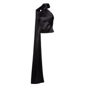 MAGDA BUTRYM SILK WRAP NECK TOP IN BLACK